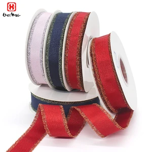BH Factory Wholesale Gold / Silver Wired Edge Grosgrain Satin Ribbon For Gift Wrapping