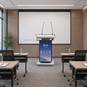 23.8 Inch Smart Touch Lectern Podium With Interactive LCD Screen Microphone Automatic Lifting Base For Church Conference
