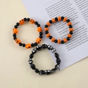 Newest Halloween Party Funny Dark Pumpkin Skull Pattern Beaded Punk Style Couple Bracelet Turquoise Color Cheap Festival Gift