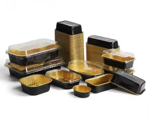 TIA Take Away Food Package Foil Containers Black Gold Color Smooth Wall Disposable Aluminum Foil To Go Containers With Lids