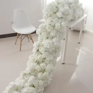 Customized Size Wedding Table Flower Bouquet White Rose Wedding Centerpieces Runner Decorations Flowers
