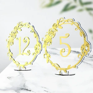 Acrylic Table Numbers with Stand Gold/Silver UV Printed Figure 1-60 Restaurant Wedding Wreath Decorations Place Cards
