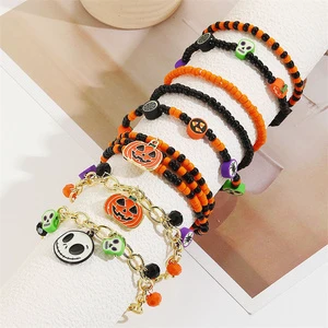 New Arrival Halloween Jewelry Hiphop Handmade Seed Bead Ghost Face Skull Pumpkin Charm Halloween Bracelets