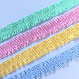 25mm Check Bidirectional Ruffle Elastic Lace Trim Multi Color Stock Mercerie Couture Elastic Ribbon For Lingerie Craft