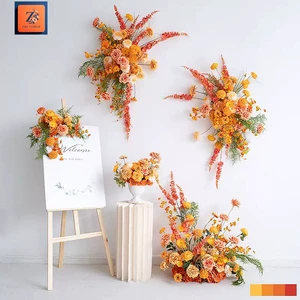 Oil Painting Style Orange Artificial Flower Set, Wedding Wall Backdrop & Aisle Floral Arrangement, Event Decor