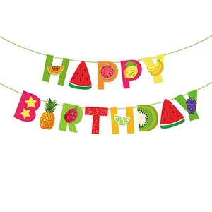 BA159 13pcs Happy Birthday Banner Fruit Theme Party Letter Banner Summer Holiday Party Banner