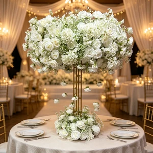 J171 Custom White Wedding Table Hanging Flower Stand Decoration Flower Row Red Rose Flower Drooping for Wedding Decor