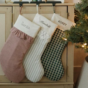 Wholesale Custom Gingham Cotton Christmas Stocking With Personalized Name Embroidery for Family