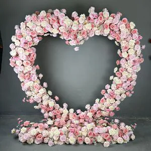 Artificial Heart Shaped Pink Roses Flowers Wedding Proposal Arch Decoration Wedding Floral Background