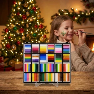 High Quality Kids Festival Glitter Shimmer Water Based Non Toxic Bright Colorful Vibrant Professional Palette Brushes Face Paint