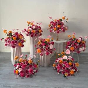 Wholesale Hot Pink Rose Flower Ball Floral Arrangements for Wedding Backdrop Aisle Decoration Event Table Wedding Centerpiece