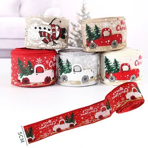Customized Christmas Wired Edge Ribbon Red Green Blue Pink Foil Gold Snowflake Elk Christmas Flower