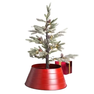 Rustic Red Christmas Tree Collar Tree Base Cover Metal Skirt With Decorative Tree Rings for Christmas