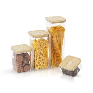 Clear Plastic Small Food Storage Canister Snack Organizer Rice Container Jar With Bamboo Lid Air Release Valve