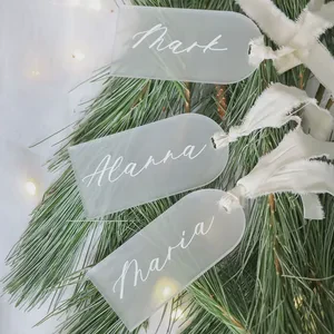 Seat Label With Ribbon Wedding Place Card Frosted Acrylic Name Tag Arch Blank Wedding Christmas Party Seating Cards Hanging Sign