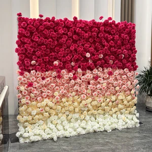 Charming Unique Gradient Artificial Rose Flower Wall for Wedding Photo Area Marriage Ceremony Backdrop Decor in China