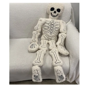 Custom Wholesale Teddy Fur Woven Floral/Plant Pattern Mr Bone Skeleton Shaped Halloween Outdoor Inflatable Pillow Decoration
