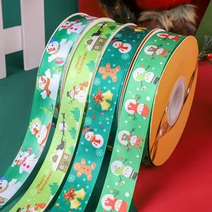 Cross-border Wholesale 100% Polyester 25mm Creative Gift Ribbons for Christmas Decorations Digital Printed Christmas Tree Design
