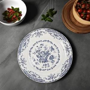 Nice Quality White Plates Restaurant Dinnerware Dessert Blue Floral Salad 8.5 Inch Melamin Plate Set For Banquet Wedding