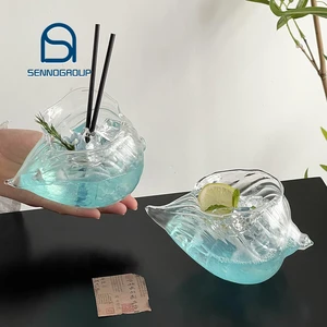 Hot Selling Fancy Seashell Cocktail Glasses Transparent Shell Shaped Cocktail Whisky champagne Glass Sets for bar