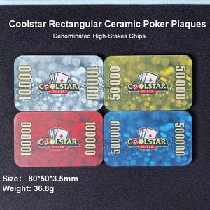 Factory Elite Rectangle Ceramic Poker Plaque High Denomination Betting Tokens for High End Gambling Gear and Poker Event Supply