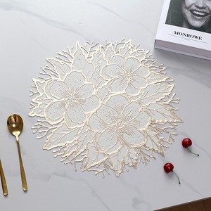 Luxury Wedding Dining Gold Plastic Pvc Vinyl Flower Placement Table Mats For Dining Table Decorative Dinning Table Mats