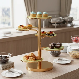 Buffet Use Stainless Steel + Green Acrylic Cake Stand Cake Display Stand Set for Wedding Restaurant Party Hotel Use