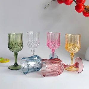 High Quality Plastic Wine Glasses for Wedding Reception, Grand Event Party Supplies Pink Vintage Plastic Goblets for Parties