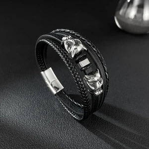 Black Panther Bracelets Multi Layer Leather Weaving Gothic Skeleton Hand Bracelet for Men Wholesale Jewelry New York ALN25122995