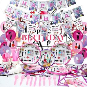 Party Decoration Tableware Set Make up and Spa Theme Birthday Tableware Paper Plate Set Party Supplies