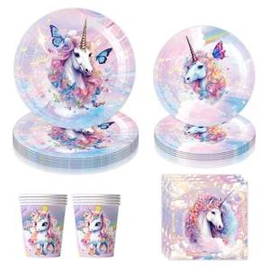 Unicorn Birthday Party Supplies Disposable Tableware Set Theme Decor Party Decoration Paper Dinnerware