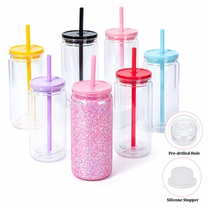20oz Acrylic Plastic Cups With Lids And Straws Snow Globe Cups Tumblers Wholesale Bulk For Party Favors Silicone Stopper