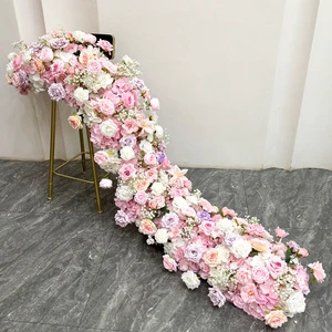 Wedding Props Centros De Mesa Para Boda Faux Flowers Runners Flower Rows Artificial Flowers Table Runner for Wedding Decoration