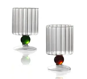 Vintage New Design Wine Glasses Wedding Stacking Goblet Party 210ml 7oz Ribbed Hand Blown Heat Resistant Red for & Beer