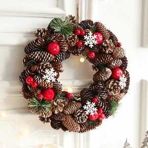 Christmas 2026 New Products Pinecone Christmas Candle Holder Christmas Wreath Wholesale Christmas Wreath Garlands with Pinecones