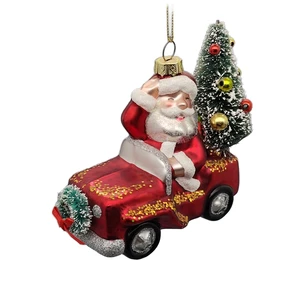 High Quality Santa Claus and Christmas Tree Glass Ornaments for Car Decorations Festive Christmas Car Accessories