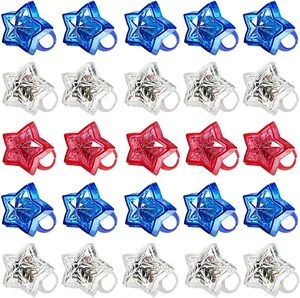 4th of July Party Favors Supplies LED Light up Ring Red White and Blue Stars Kids Toys Patriotic Party Accessories Decorations