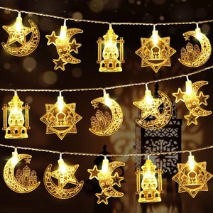 Ramadan Kareem LED Color Pendant Battery-powered Moon Star Decor for Muslim Islam Festival Eid Mubarak Party Ramadan Supplies