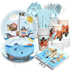 Wholesale Custom Printed Compostable Colorful Party Tableware Set Cake Plates Disposable Paper Plates for Party