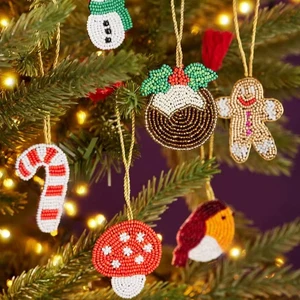 Unique Handmade Christmas Hanging Ornaments with Detailed Beading for Modern Artistic Holiday Home Styling