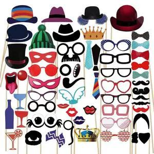 58PCS/Set Photo Booth Props Hats Moustache Crown Party Supplies