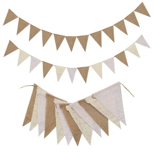 Vintage Wedding DIY Burlap Lace Banner 3.6m 12 Flags Home Party Festival Baby Shower Birthday New Year Custom Color Pennant