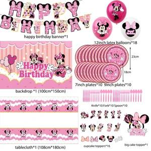 Nice 10 Guests Minnie Pink Mouse Birthday Party Decorations Supplies Serves With Banner Table Cloth Disposable Dinner Plates Kit