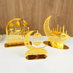 Islamic Ramadan Moon Star Ornament Eid Mubarak Acrylic Ornament Home Table Decoration Kareem Eid Gift Party Supplies