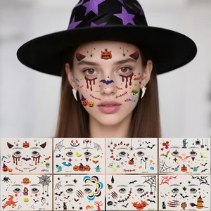 Halloween Glow in Dark Face Tattoos Sticker Easy to Clean Cartoon Pumpkin Spider Stickers Kids Party Luminous Body Decals