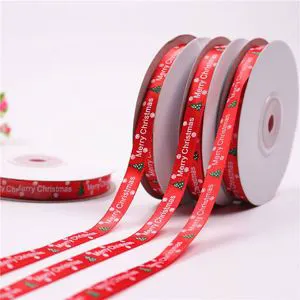Stock on Hand 1CM Decoration Christmas Ribbons Christmas Tree Printing Ribbon for Gift Packaging
