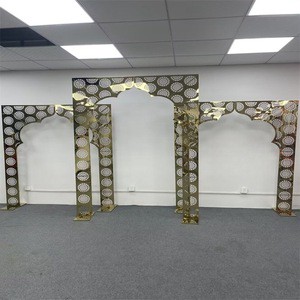 New Wedding Props Golden Palace Sunflower Wedding Stage Layout Stainless Steel Arch Screen Welcome Background Ornaments.