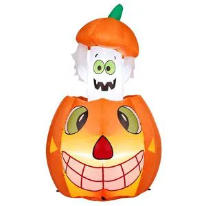 2.8 FT Animated Pumpkin Ghost Inflatable for Halloween Outdoor & Indoor Party Decor with LED Lights Halloween Yard Decorations