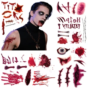 Adult Kids Temporales Makeup Thriller Pumpkin Bat Spider Cat Ghost Scar Tiny Realistic Face Body Temporary Halloween Tattoos