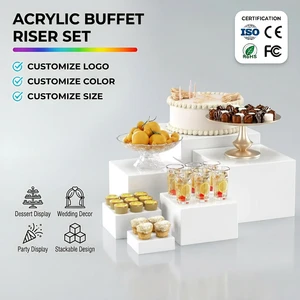 6-Pack White Acrylic Display Nesting Boxes Eco-Friendly Cube Riser Stand Dessert Buffet Display Stand For Party Food Display